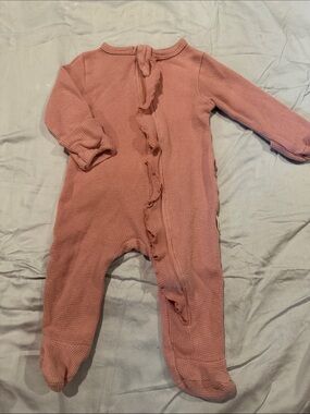 Rabbit + Bear Soft Pink Waffle-Knit Ruffle Front Footie One-Piece